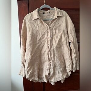 ZARA beige linen blend top